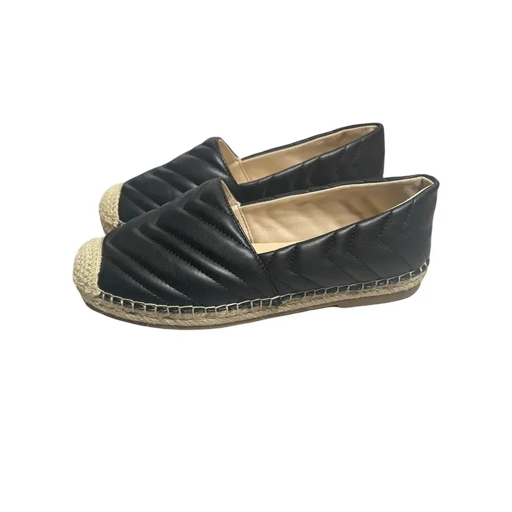 Steve Madden Winnow Quilted Espadrille Flats Slip On Resort Chic Black Shoe Sz 8